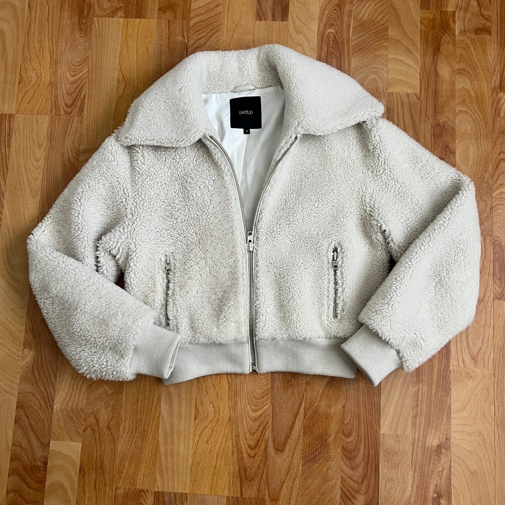 NWOT DSTLD Cream Lamb Shearling Jacket w zipper pockets fully lined SZ Small - Picture 14 of 14